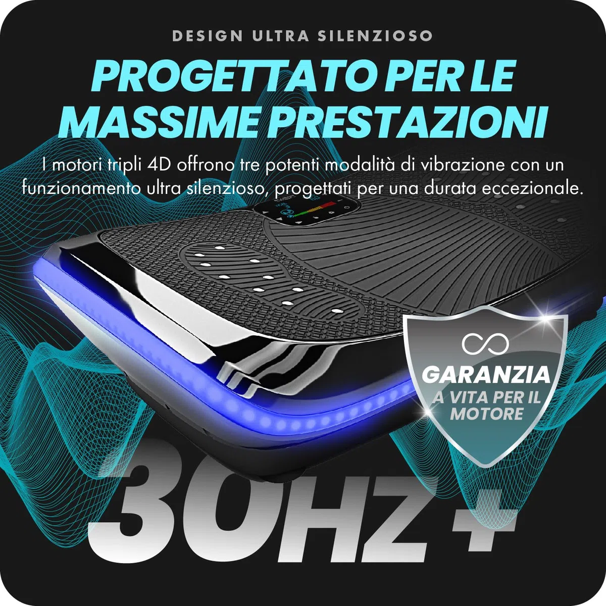 Bluefin Fitness Pedana Vibrante e Oscillante con Motore 4D | Potente e Facile da Usare | Con Massaggio Magnetico | Confortevole Superficie Curva | 3 Motori Silenziosi