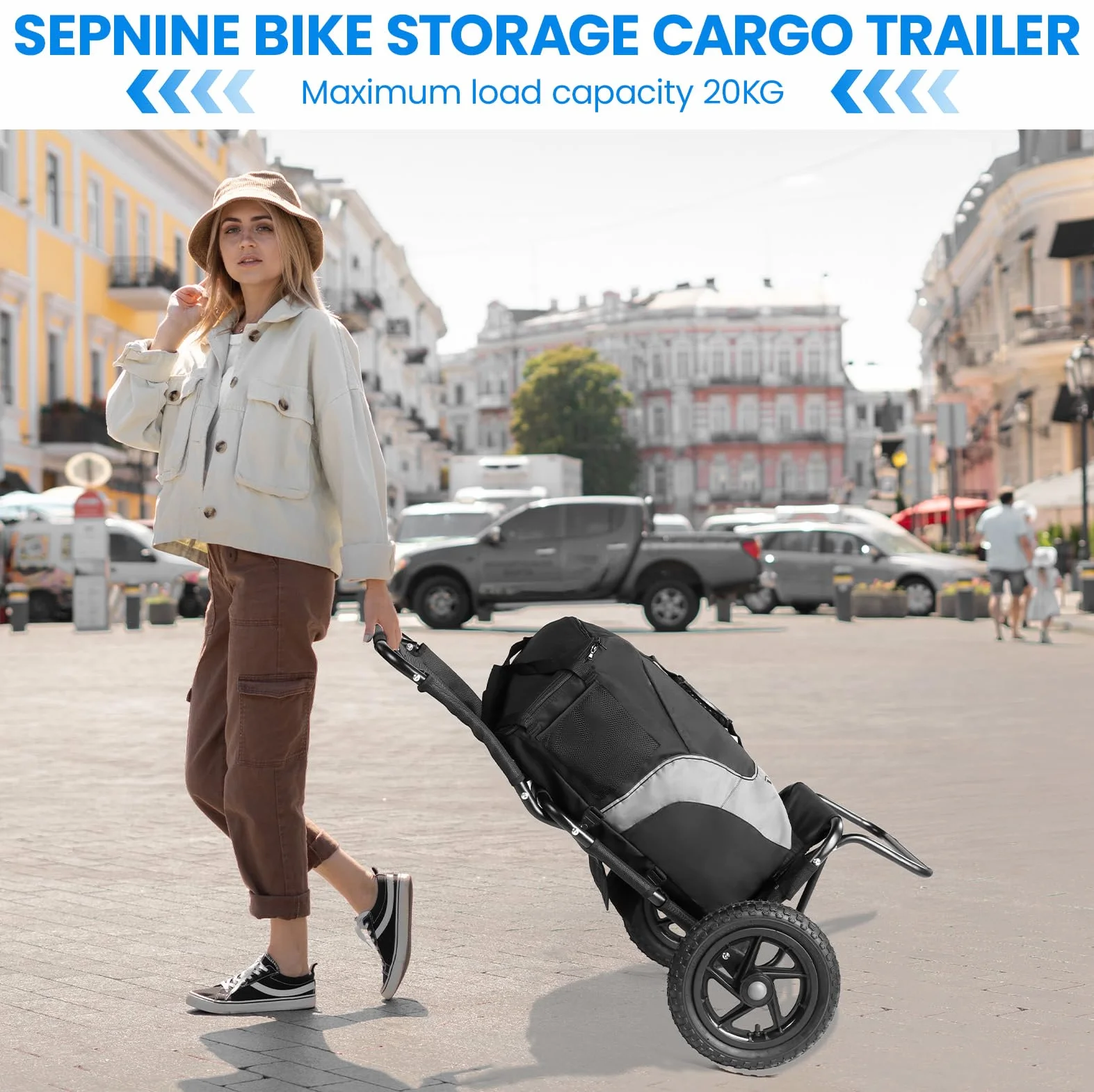 SEPNINE Rimorchio per Bicicletta, Carrello per Bicicletta Pieghevole Moderno e Minimalista, Telaio in Alluminio, Carico Massimo 20 kg, Rosso/Nero