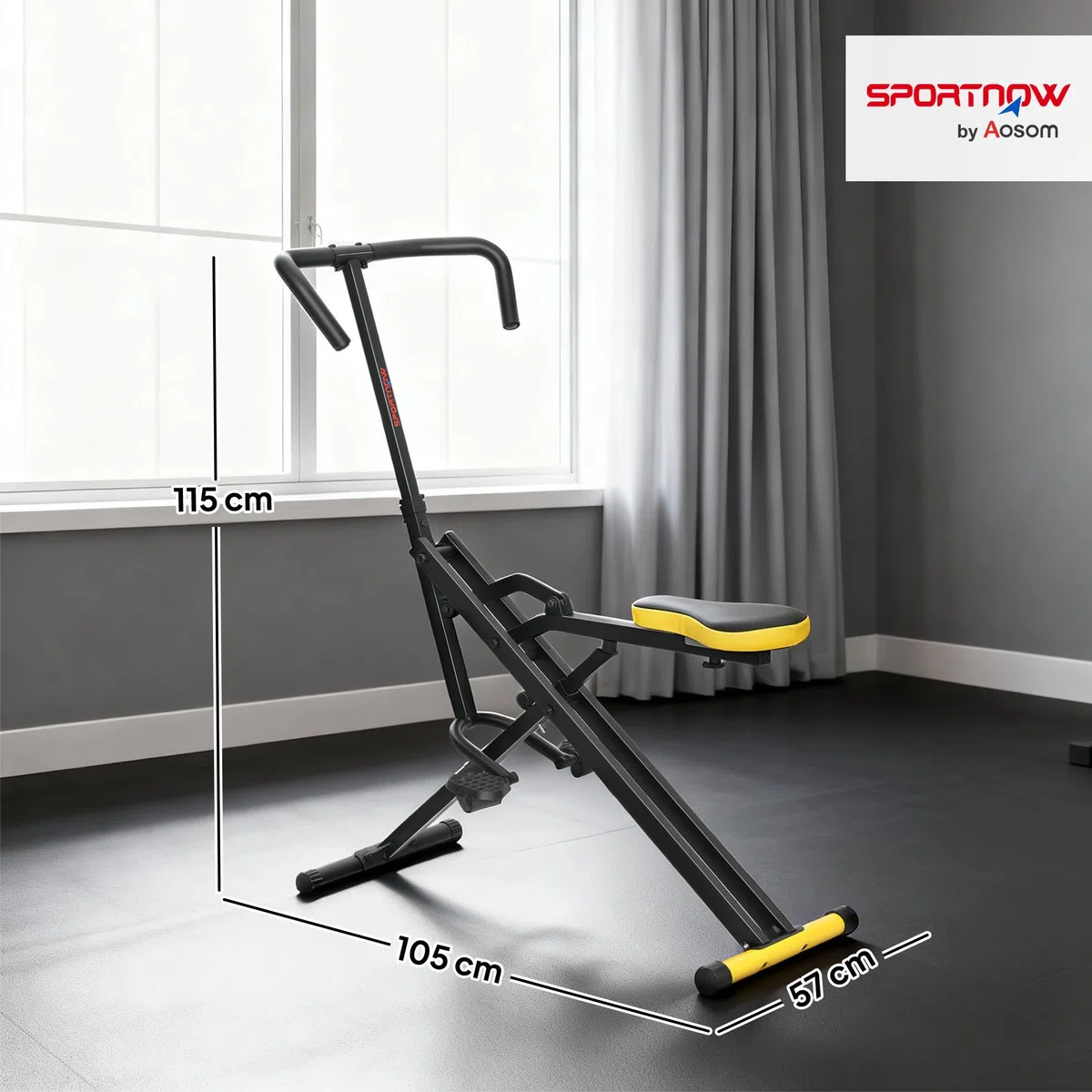 SPORTNOW Macchina Total Crunch Pieghevole con Seduta Regolabile, Macchina Total Power Body Crunch, Allenamento Fitness per Addominali, Corpo, Gambe, Braccia, Glutei, per Casa e Palestra, Giallo