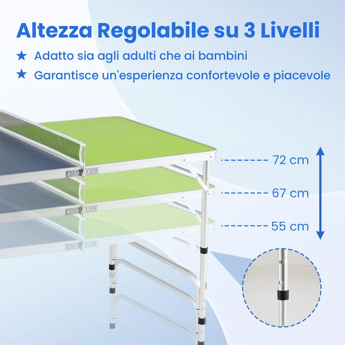 COSTWAY Tavolo da Ping Pong Portatile 120 x 76 cm, Set di Tennis da Tavolo Pieghevole con Rete, 2 Racchette, 2 Palline, Altezza Regolabile a 3 Livelli, Struttura in Alluminio, da Interno ed Esterno