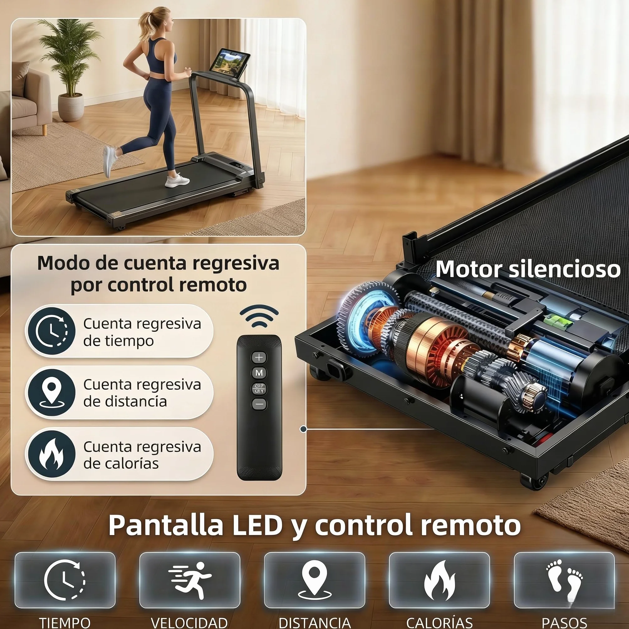 Tapis roulant per casa pieghevole – Upgraded Durevole & Portatile Elettrico Treadmill per Home Fitness con forte supporto a ventosa e telecomando, max 10 km/h per Cardio & Walking (nero)