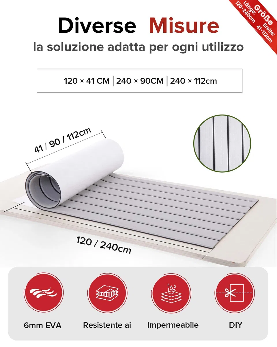 FoundGo Rivestimento per pavimento per barca, autoadesivo, 6 mm, in schiuma EVA, antiscivolo, tappetino per barche, rivestimento marino, resistente alle intemperie, per pavimenti esterni e