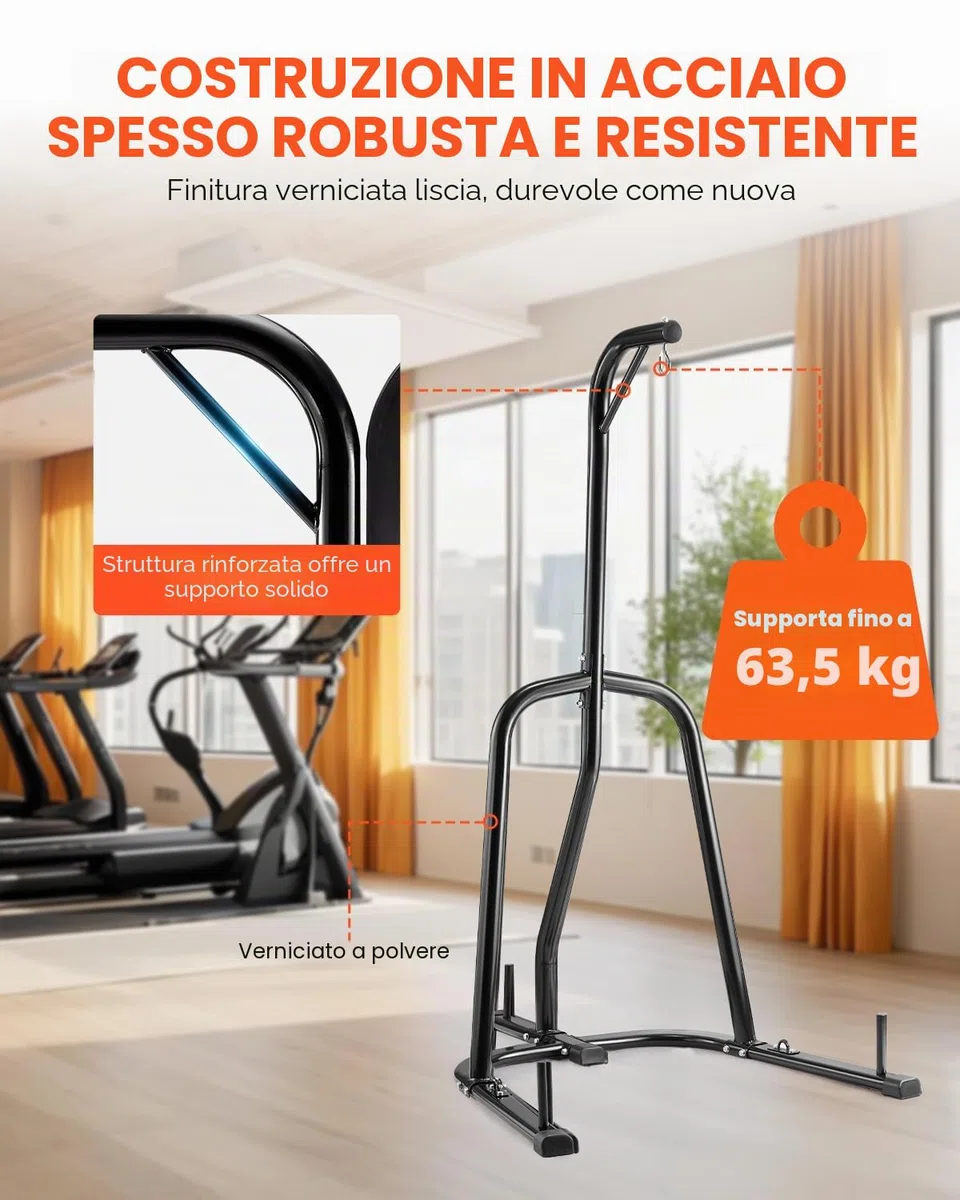 VEVOR Supporto per sacco da boxe, in acciaio resistente, attrezzatura per allenamento di allenamento, altezza regolabile, supporto da boxe con base ponderata, supporta fino a 63,5 kg, autoportante