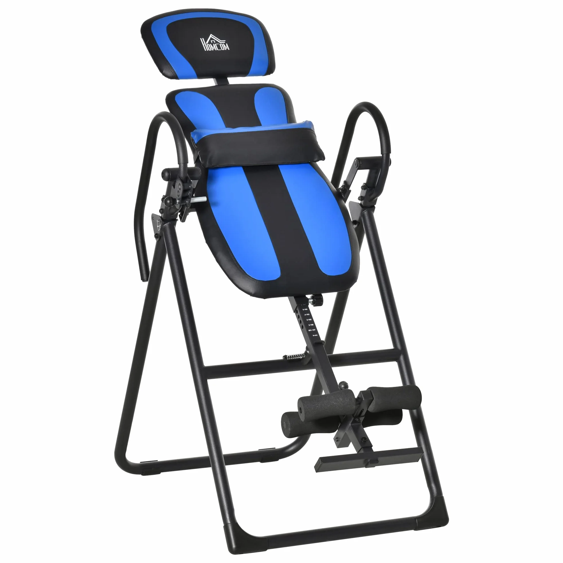 HOMCOM Tavolo ad inversione pieghevole, panca per stretching con trainer a gravità per la terapia della schiena con cuscini per le caviglie fino a 110 kg - acciaio, nero e blu