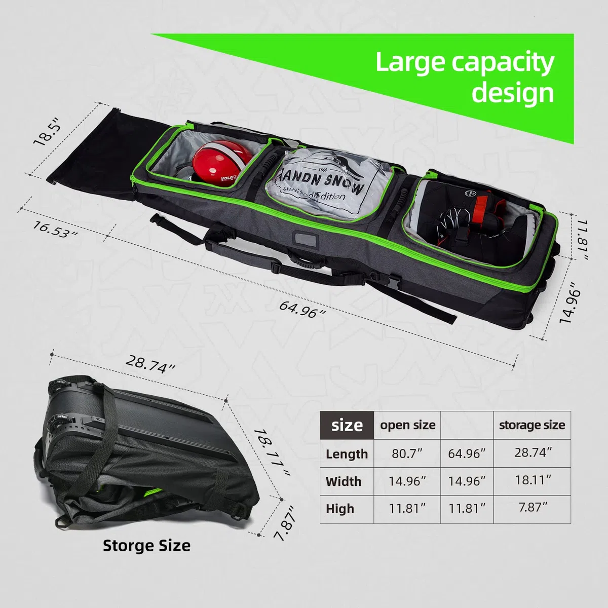 XCMAN - Borsa da Snowboard con Ruote, Lunghezza Regolabile per Viaggi in Aereo, Extra Lunga, Larga, Profonda, Impermeabile, con Stecche di Protezione in ABS e Dorso in Polipropilene, Versione 2020