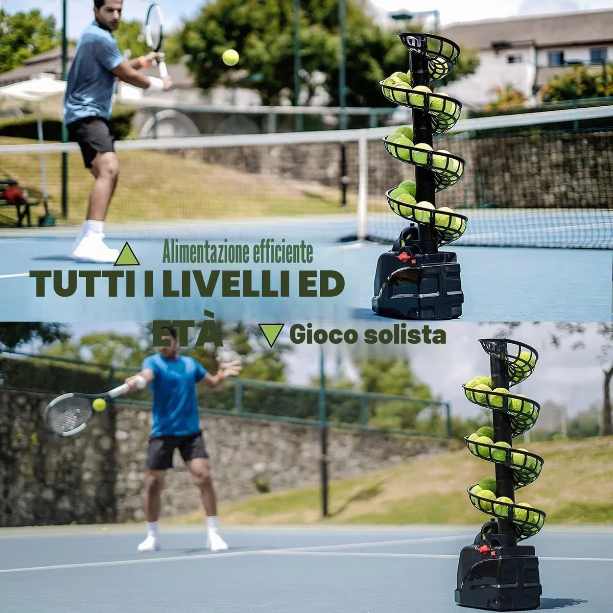 Allenamento Tennis(può Contenere 30 Palline) TennisTrainer,Macchina da Tennis Adatto a Principianti/Bambini/Allenatore/Cortile e Campo,AC/Batteria&Cavo USB