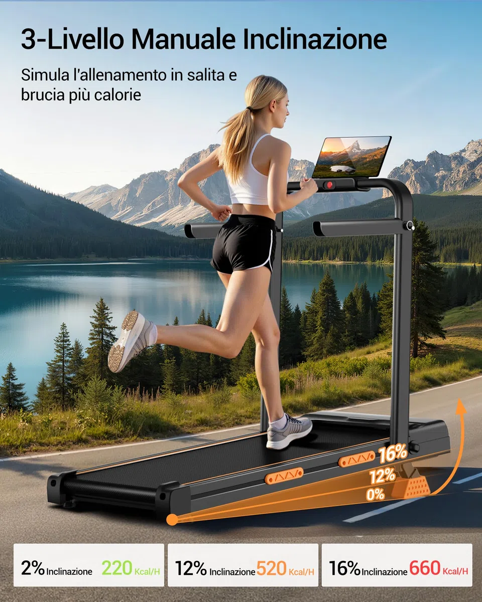 LONTEK Tapis Roulant Salvaspazio Elettrico con Inclinazione 16%, 10KM/H Tapis Roulant Elettrico Pieghevole, Schermo LED, Telecomando, 3.0 CV Mini Walking Pad, Tapirulan da Casa, Carico Massima 136KG