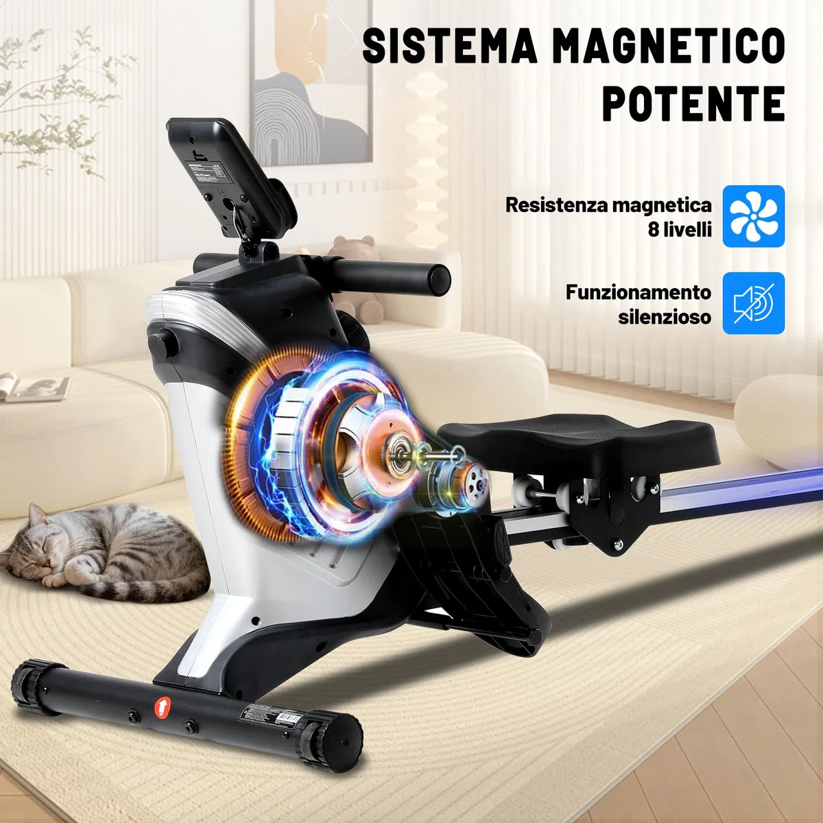 ISE Vogatore per Casa, Vogatore Magnetico Professionale con 8 Livelli di Resistenza Schermo LCD Guide Scorrevoli