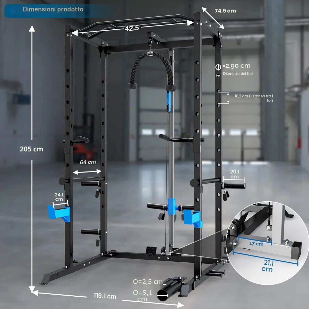WINNOW Power Cage - Power Rack multifunzione con ganci a J, maniglie per immersioni, attacco per mine antiuomo e sistema di puleggia per cavi opzionale, per palestra domestica
