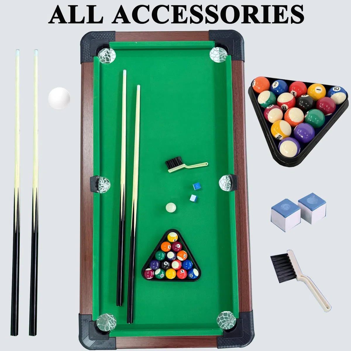 Mini tavolo da biliardo per adulti e bambini, gioco da tavolo da biliardo con 2 stecche, 2 gessetti, 16 palline, triangolo e spazzola 122 x 61 x 76 cm