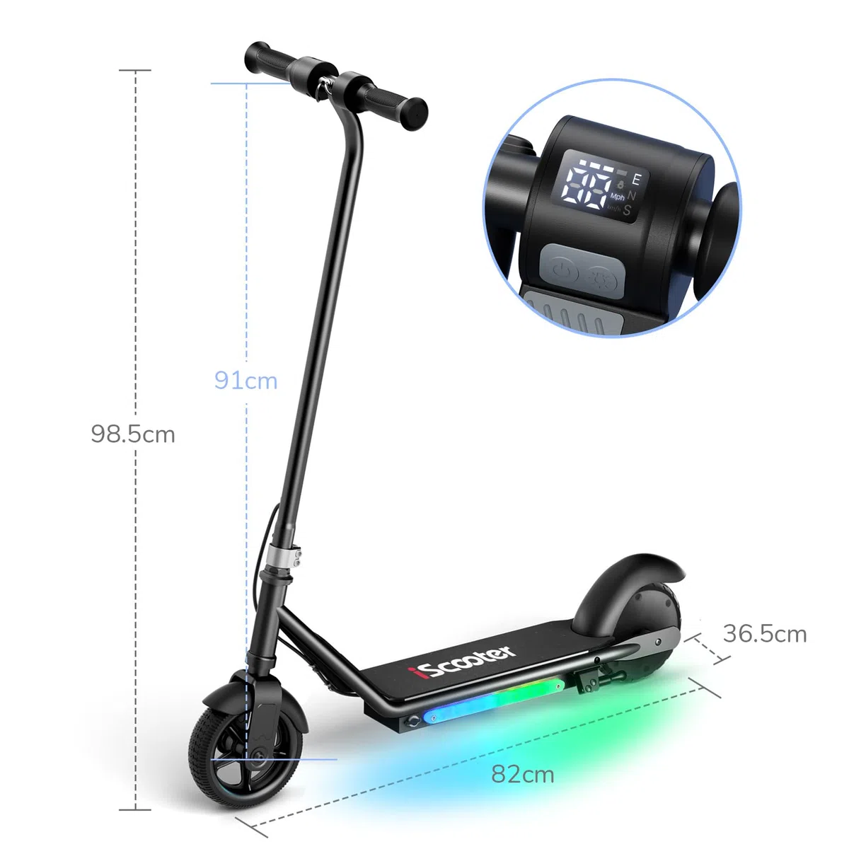iScooter IK3/IK3MAX Monopattino Elettrico Bambini 6–15 Anni,9-13km Autonomia Ruote da 6", Freno Elettronico a Pollice, Freno a Pedale, Luci LED Colorate, Display LED, Velocità 5/10/16 km/h, Nero/Rosa
