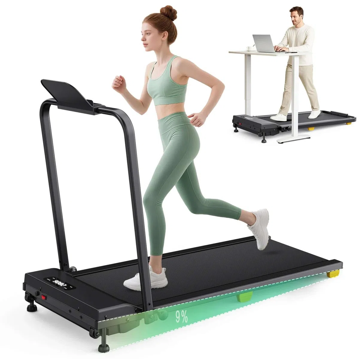 UREVO Tapis Roulant Elettrico con Inclinazione 9%, 1-10 km/h Tapirulan Pieghevole da Casa, Motore 2.5 HP, Modalità HIIT One-Touch, Tapis Roulant Salvaspazio per Casa e Ufficio