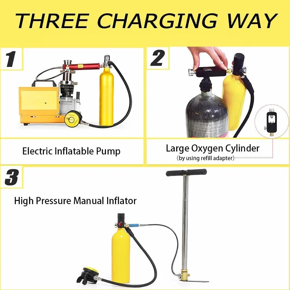 Bombole da immersione Bombola Portatile Bombola di Ossigeno, Set di Bombole per Bombole di Ossigeno Leggero Portatile Professionale da 1L con pump, Ecologico e Sicuro da Usare per la Casa All'aperto