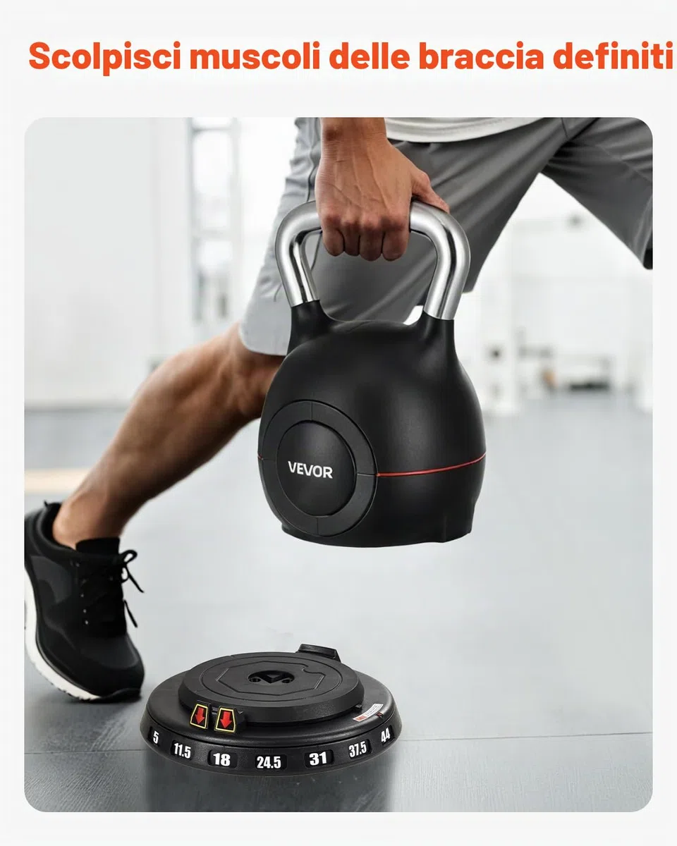 VEVOR Kettlebell, Kettlebell regolabile con 7 livelli di peso, alluminio pressofuso e materiale ABS, per allenamento della forza di presa, allenamento completo del corpo e cross-training