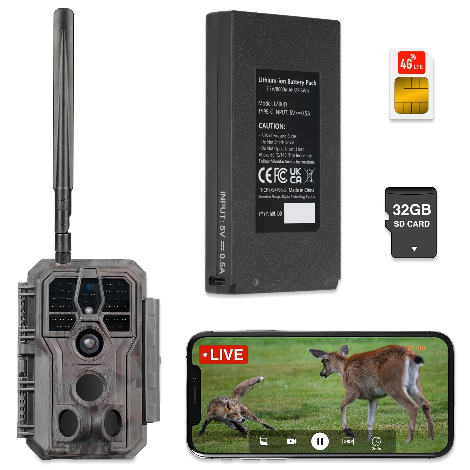GardePro X50 Pro Max Fotocamera da Caccia 4G LTE con Streaming Live, Batteria Ricaricabile da 8000mAh, Scheda SD Integrata, 48MP 1296P, Animali Movimento Attivato Visione Notturna Esterna X50PLMB