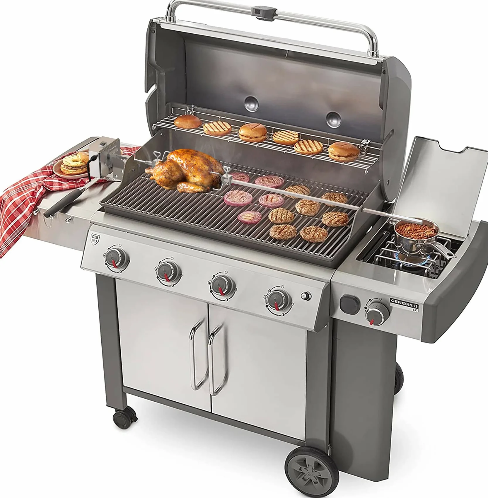 Onlyfire in acciaio inox Grill Girarrosto kit adatto per Weber 7653 uso con Weber Genesis II 400& 600 serie e Genesi II LX 4 & 6 bruciatori griglie