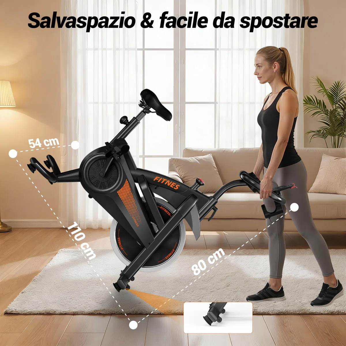CURSOR FITNESS Cyclette da casa professionale, Cyclette professionale con misurazione della frequenza cardiaca e display LED, Spin bike con app, sedile confortevole, capacità di carico fino a 136 kg