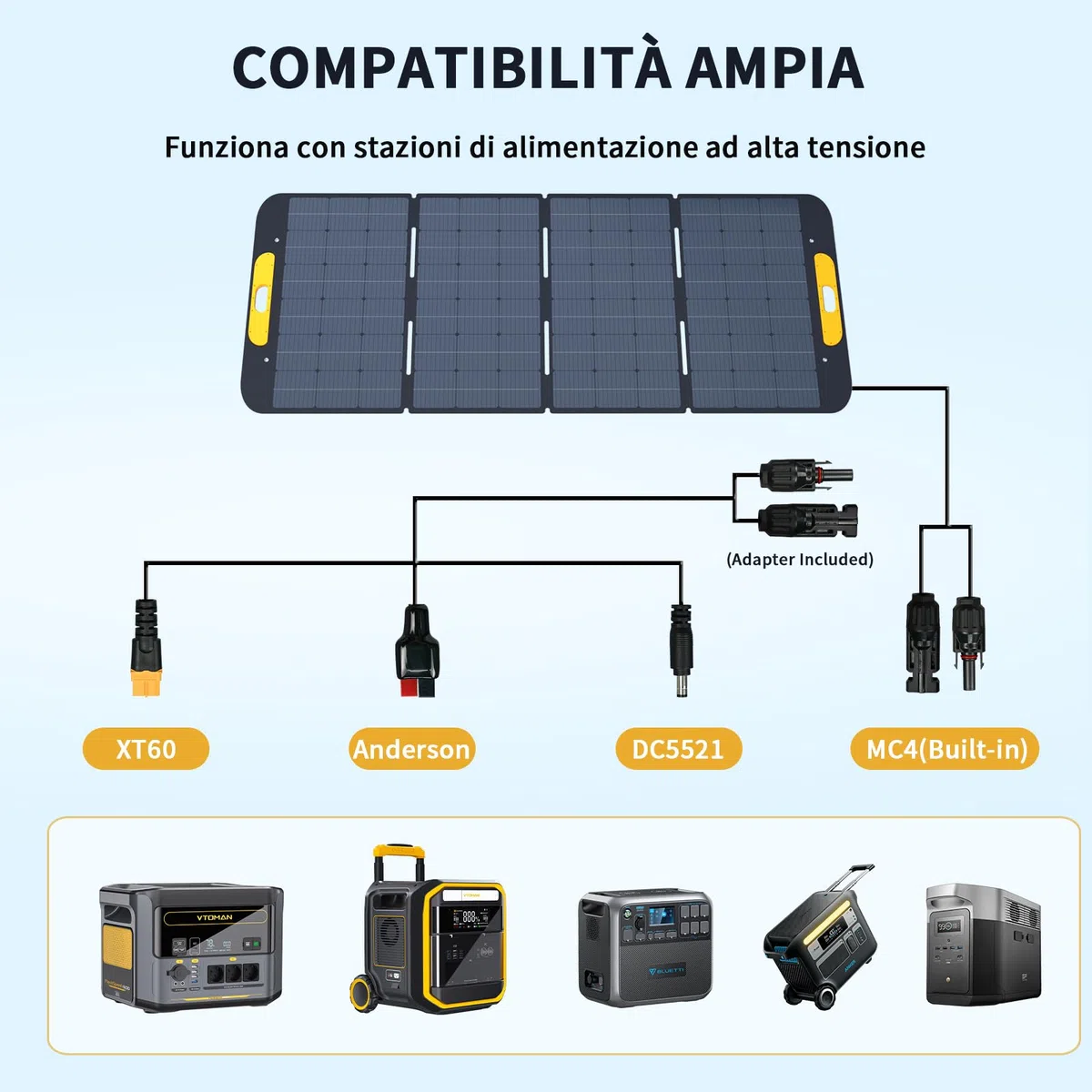 VTOMAN VS400 Pannello Solare Portatile 400W 43V, 25% Efficienza Pannello Solare Pieghevole/IP67 Impermeabile con Adattatori Anderson XT60 XT90 DC5521, Piedini Regolabili(Adatto per FlashSpeed 1500)