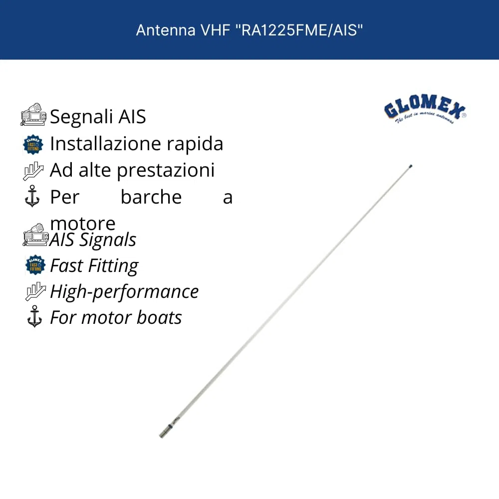 Glomex – Antenna AIS Glomeasy ad Alte Prestazioni 2,4m (Bianco), Modello RA1225FME/AIS – Installazione Rapida FME, Alto Guadagno 6dB, Per barche a vela, motore, gommoni, yacht – Massima Ricezione AIS