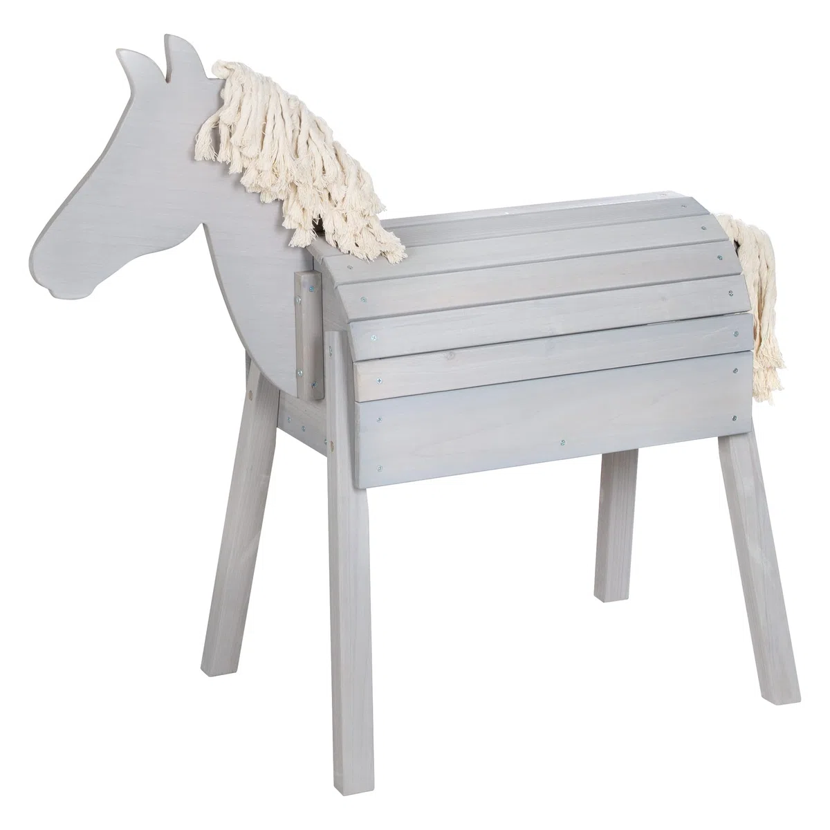 roba Cavallo da Gioco per Bambini - da Esterno, Giardino, Aria Aperta - con Criniera e Coda - Legno Massiccio Ecologico - Stabile e Robusto - Resistente alle Intemperie - Grigio