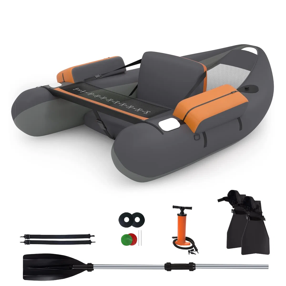 COSTWAY Gommone Gonfiabile da Pesca, Belly Boat con Statori per Amo Pesca, 2 Pinne, Pagaia in Alluminio, Pompa, Spallacci e Kit di Riparazione, Portata 160 kg