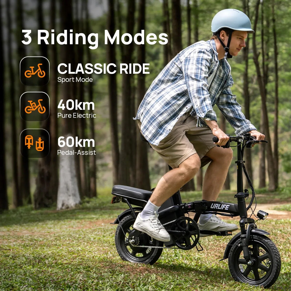 URLIFE Bici Elettrica, 14" Bicicletta Elettrica Pieghevole con 3 Modalità di Guida, Batteria Rimovibile 48V 7.5Ah Autonomia di 60 km E-bike da per Adulti e Adolescenti