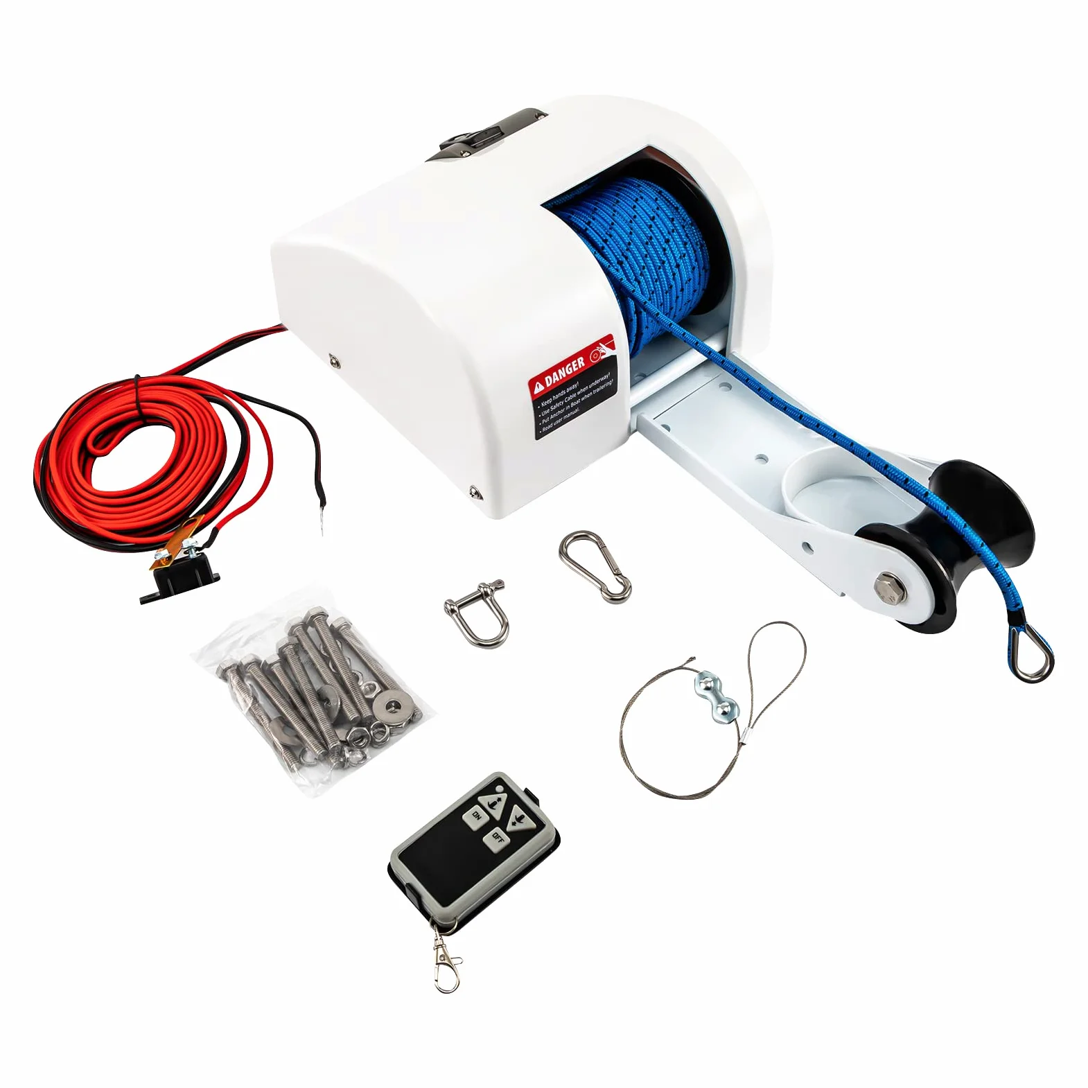 Kit di argano SOLOCJNL, argano elettrico marino da 12V bianco con telecomando senza fili, interruttore sigillato per barche con ancora da 20 libbre