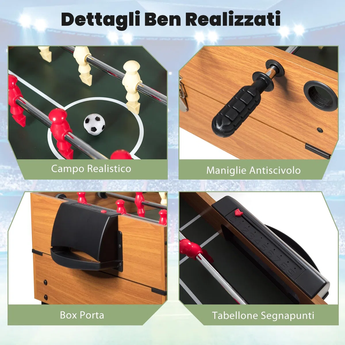 COSTWAY 3 in 1 Tavolo da Gioco Multifunzionale, Tavolo da Biliardino con Calcetto Biliardo Hockey Scorrevole, Maniglia in Gomma, Struttura Stabile, per Casa Sala Giochi, 122x58x83 cm