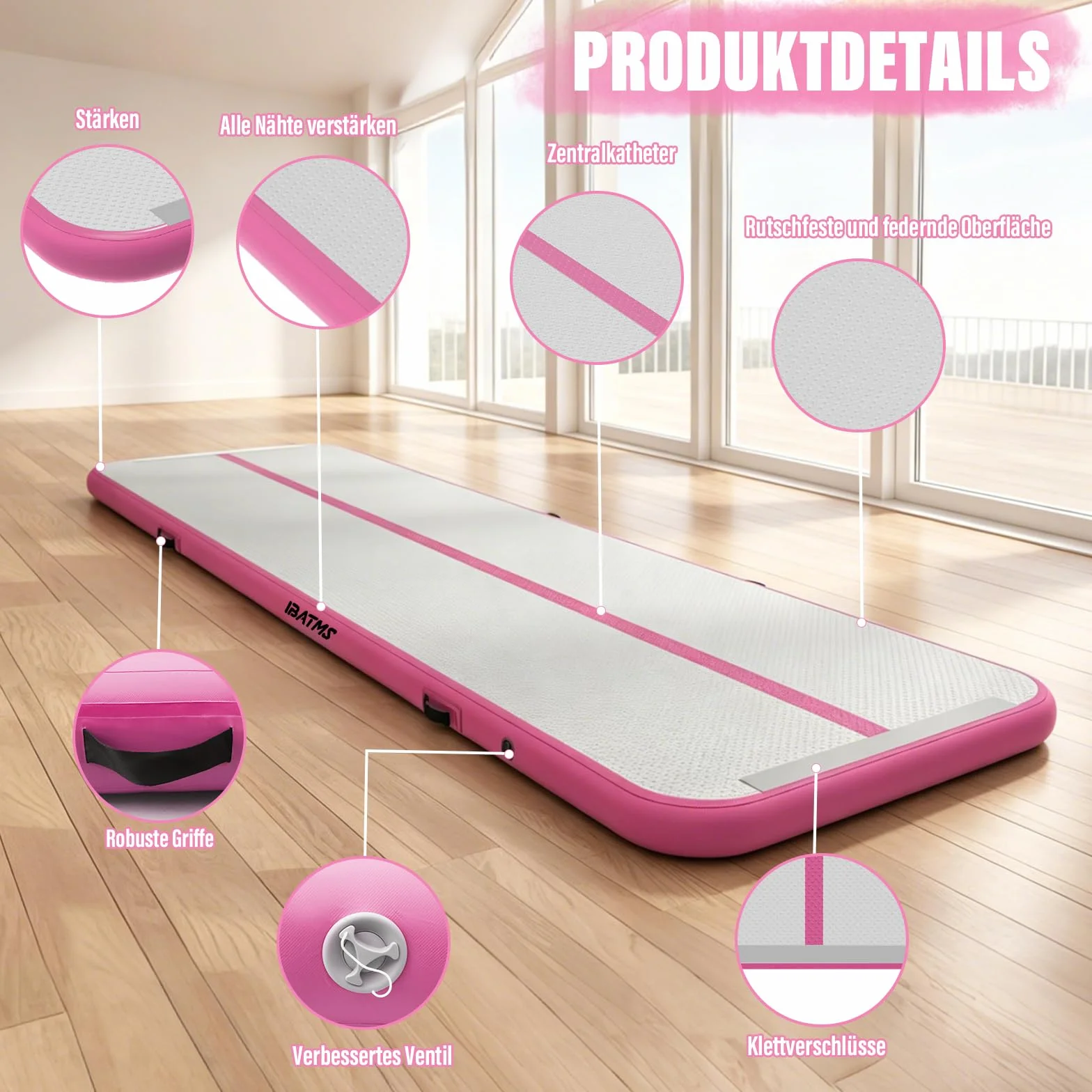IBATMS Air Track Ginnastica Artistica 3/4/5/6 Metri, Tappeto Ginnastica Artistica da Casa con Pompa Elettrica, Tappetino Gonfiabile per Allenamento Yoga Cheerleading Fitness