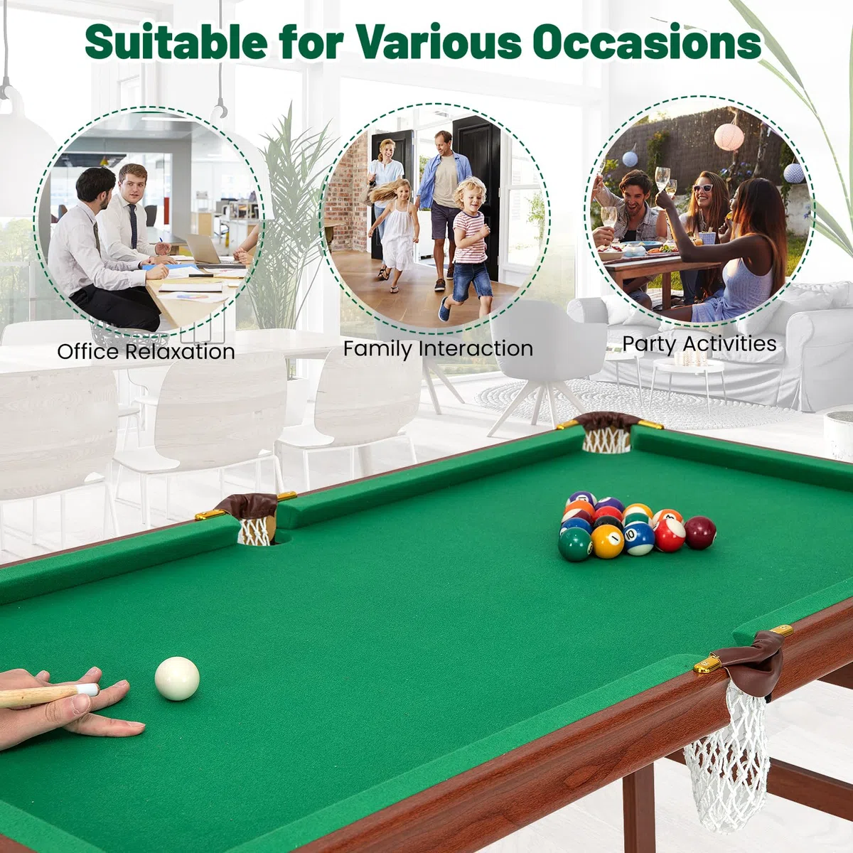 HOMASIS Tavolo da Biliardo Pieghevole, Mini Biliardo Portatile con 2 Tacche, 16 Palline, 2 Gessi, Triangolo, Spazzola, Gambe Regolabili, da Casa, Bar, per Bambini e Adulti, 138 x 67 x 79,5 cm
