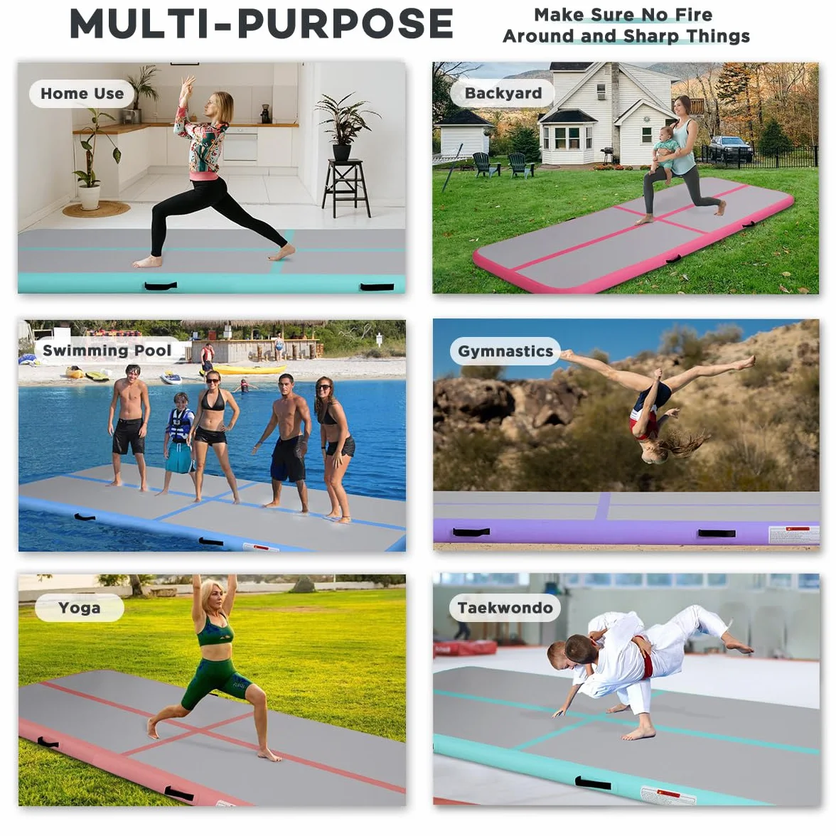 Tappetini da Tumbling, 10/20 CM Spessore Tappetino da Allenamento, 2/3/4/5/6 M Lunghezza Tappetino da Ginnastica Gonfiabile,Tappeto per Fitness con Pompa, Ginnastica Artistica