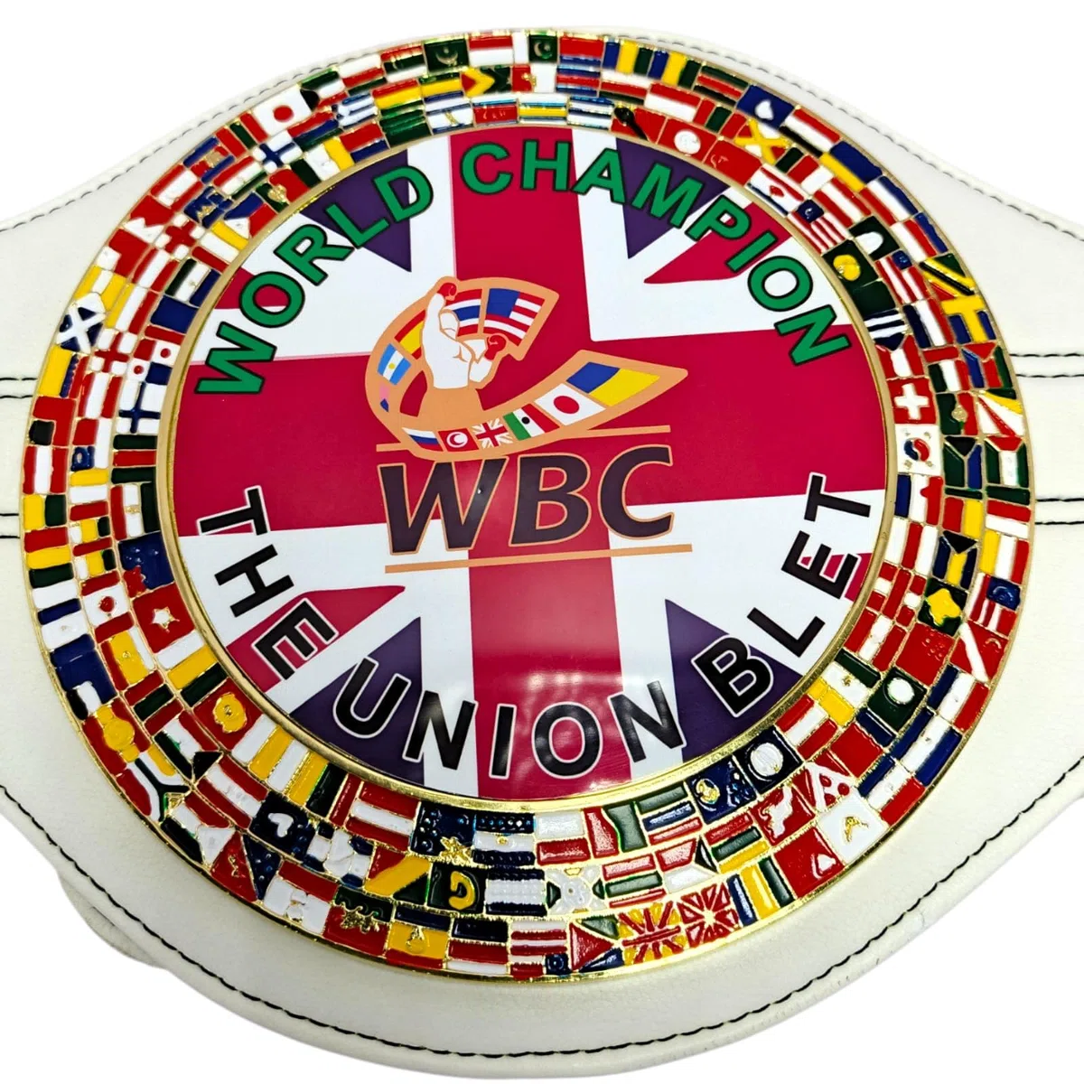 WBC Cintura Replica Bianca World Union Championship - Cintura regolabile per adulti, in pelle sintetica di alta qualità, pezzo da collezione
