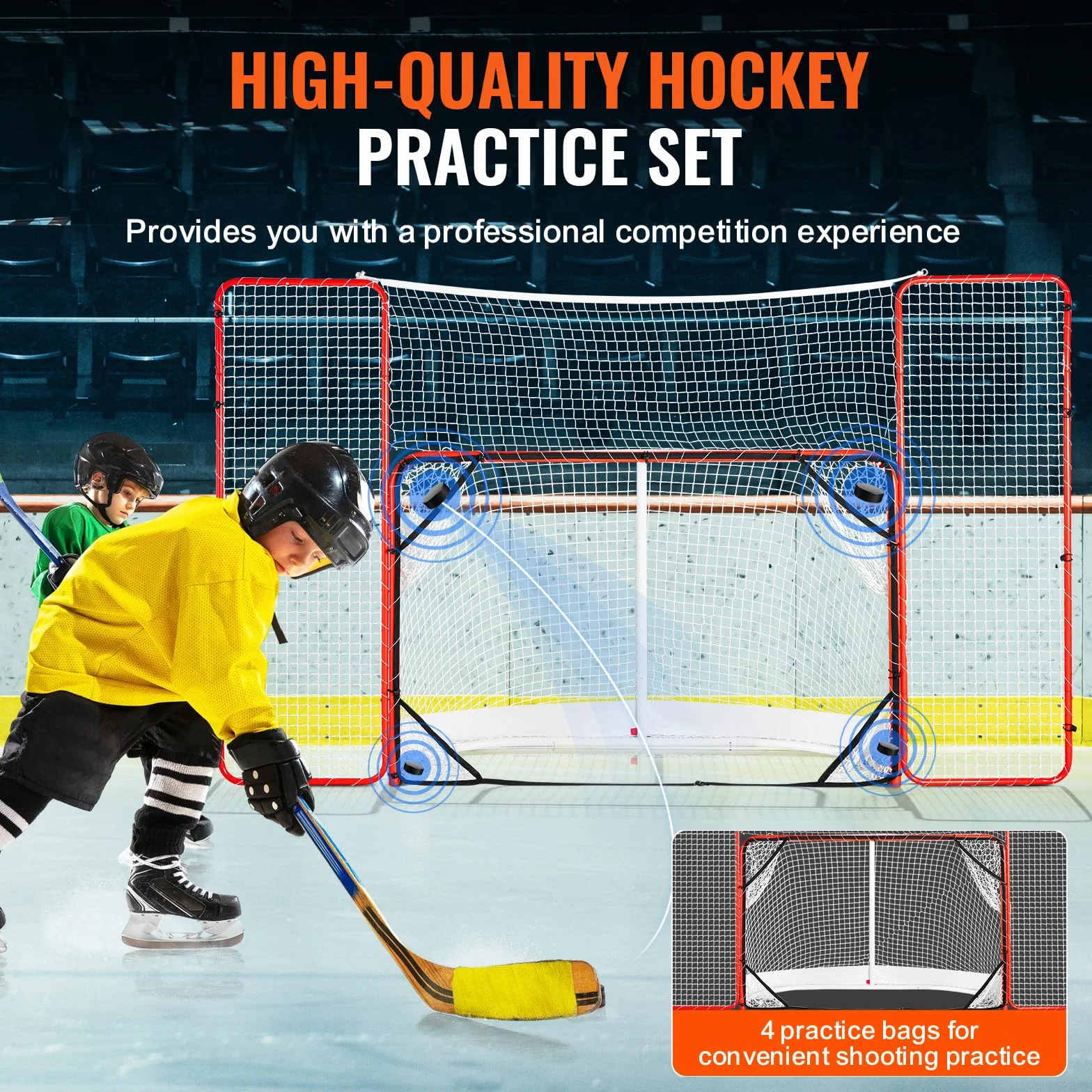 VEVOR Porta da Hockey con Parapetto e Bersagli, Rete da Hockey in Acciaio, Set di Porte da Allenamento per Hockey da 1830 mm Porta da Hockey Portatile per Interni ed Esterni con Rete, Bianco e Rosso