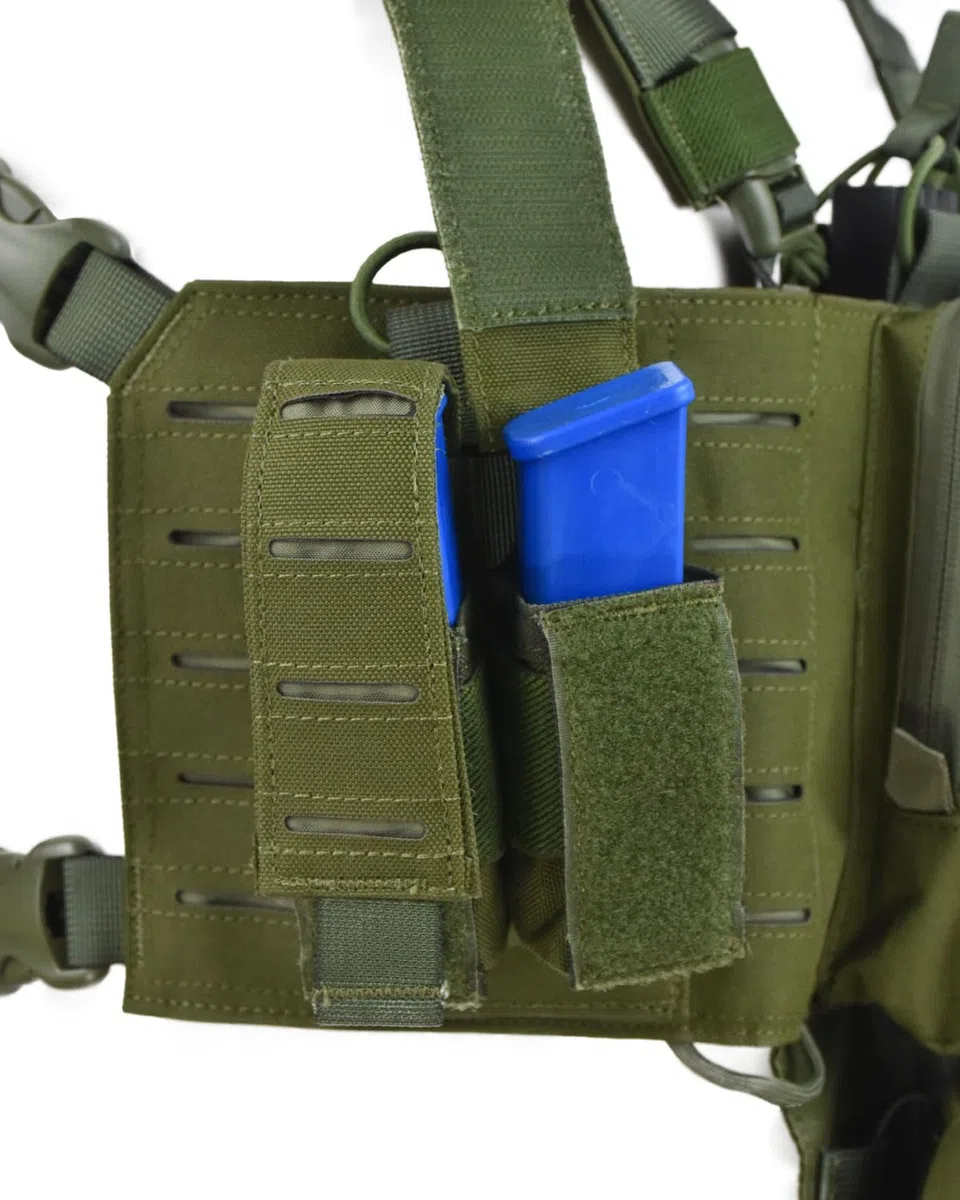 Openland Rapax Chest Rig Gilet Tattico MOLLE Lasercut in Nylon 1000D, Porta Caricatori M4/AK e Pistola, Tasche Utility YKK, Regolabile