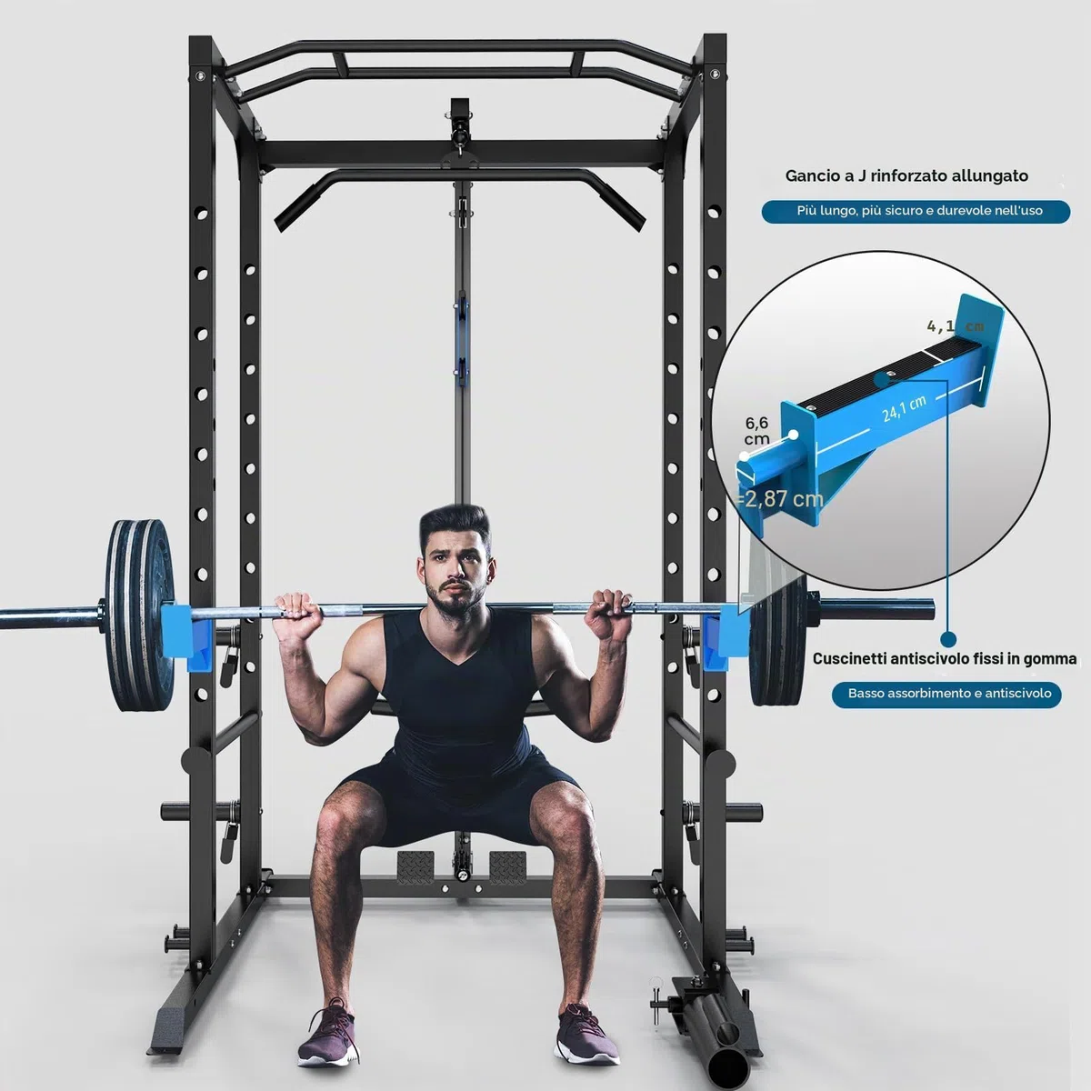WINNOW Power Cage - Power Rack multifunzione con ganci a J, maniglie per immersioni, attacco per mine antiuomo e sistema di puleggia per cavi opzionale, per palestra domestica