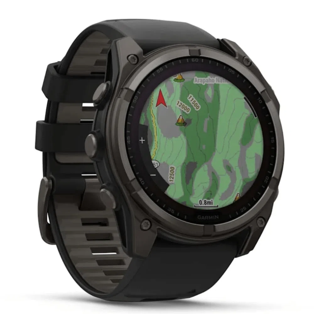 GARMIN FENIX 8-51 MM, SOLARE, ZAFFIRO GRIGIO CARBONIO DLC TITANIO CON SILICONE NERO/GRIGIO CIOTTOLO