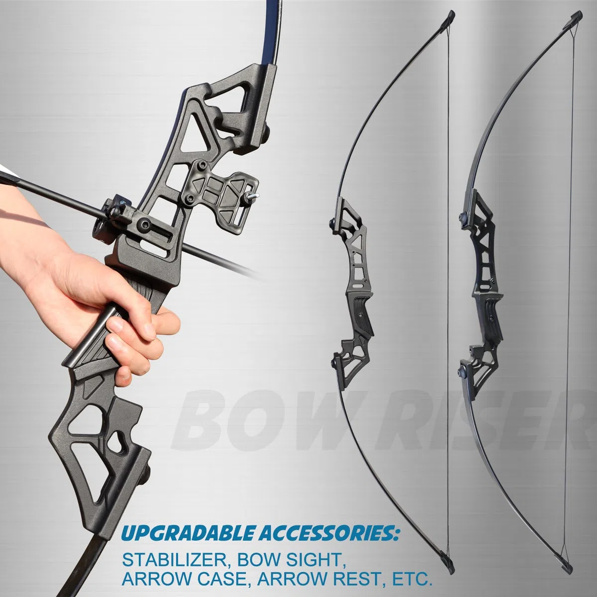 D&Q Tiro con l'arco Takedown Arco ricurvo e frecce Set per adulti Arco da caccia con arco lungo Mano destra per principianti Pratica tiro al bersaglio 30lbs 40lbs
