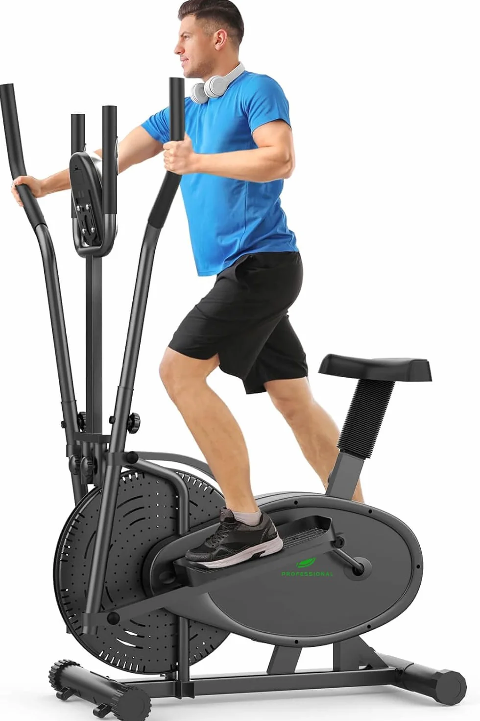 Neezee Ellittiche Per La Casa - 2 IN 1 Cyclette Per Cross Trainer Con Sedile, Monitor LCD Intelligente, Resistenza Regolabile, Allenamento Migliorato Per Tutto Il Corpo, Fino a 120 KG