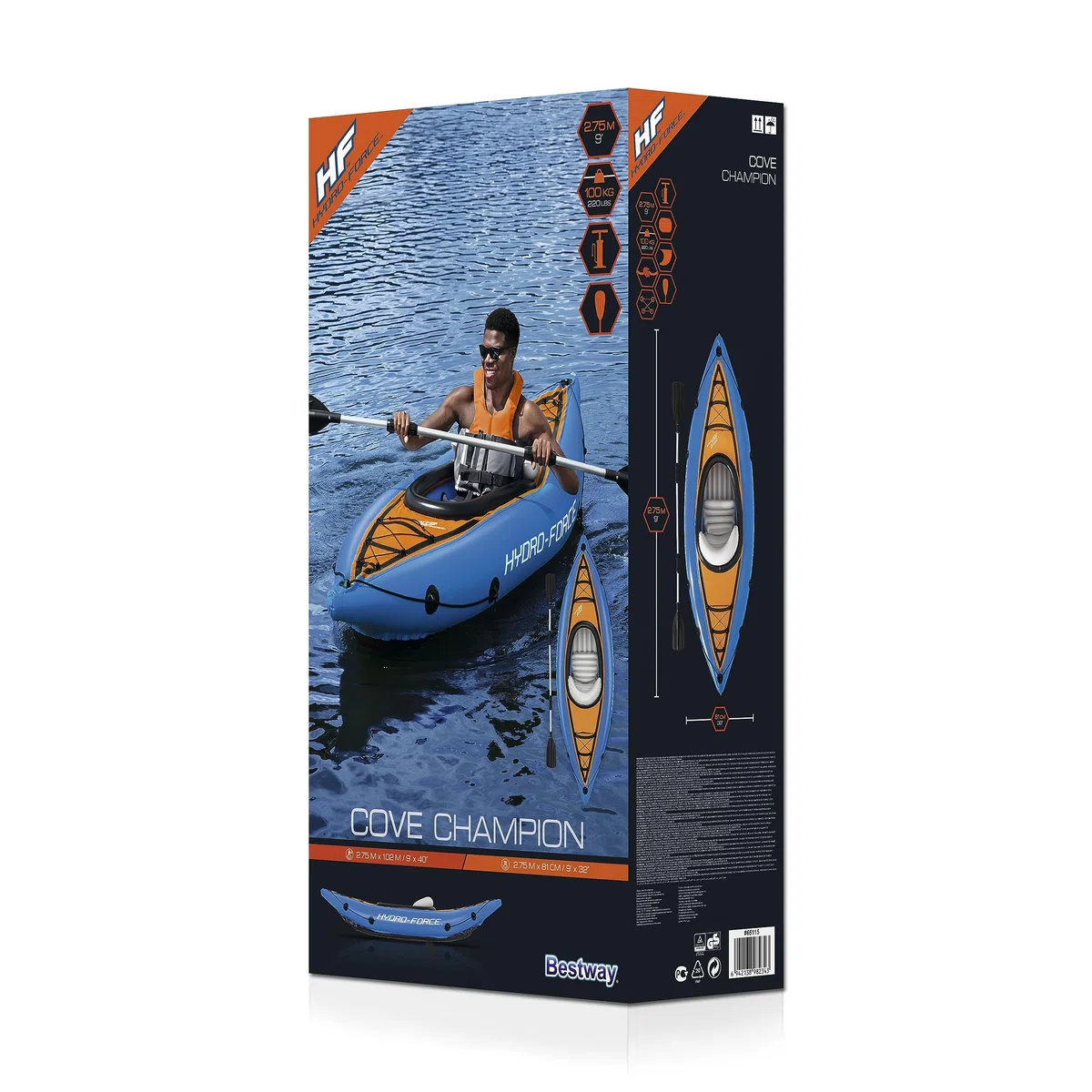 Hydro-Force Cove Champion, set kayak gonfiabile per 1 persona con pompa a mano, pagaie, borsa per il trasporto, blu