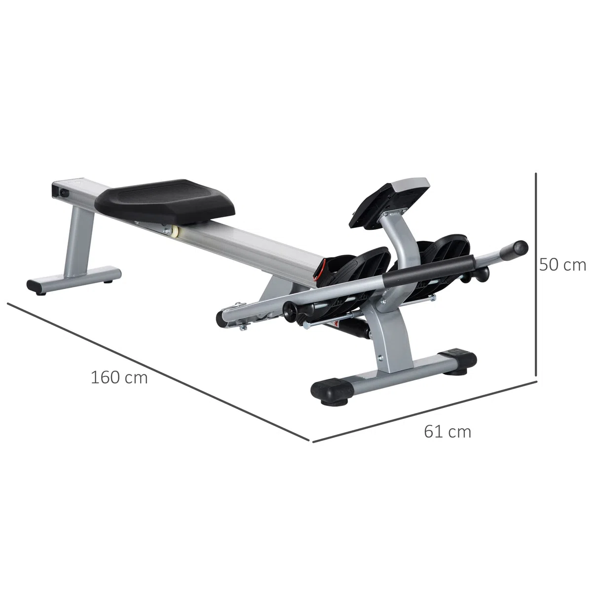 HOMCOM vogatore Professionale Magnetica per Casa a 12 Resistenze per Allenamento con Monitor Digitale e Struttura Scorrevole in Alluminio, Acciaio e ABS, 160x61x50cm, Grigio e Nero