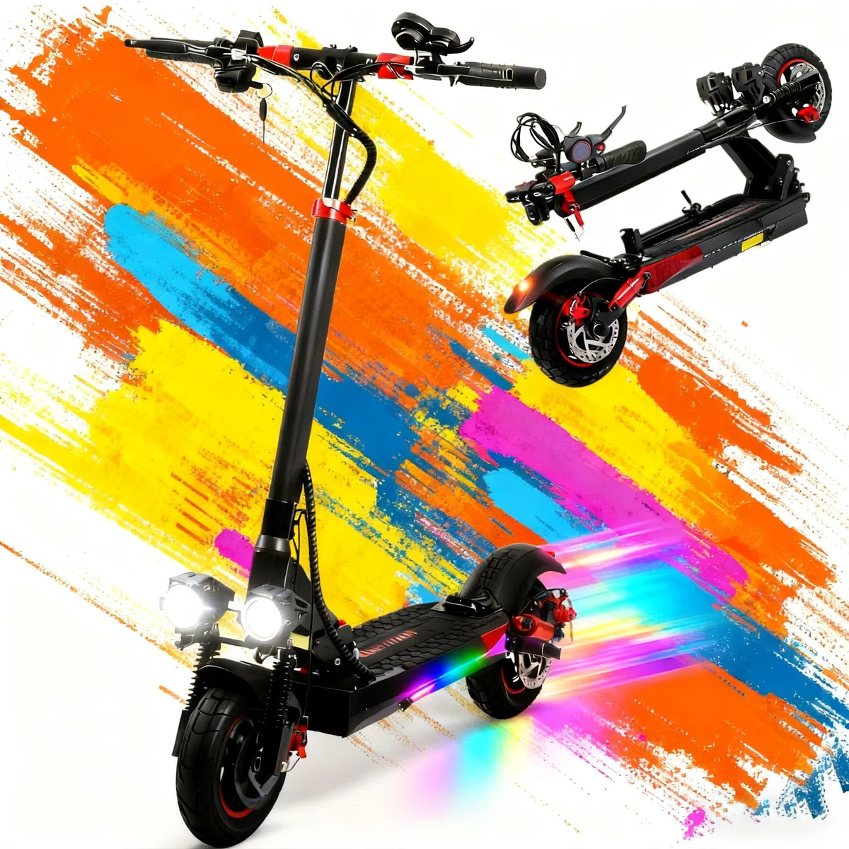 Monopattino Elettrico Adulti 500W Motore, Batteria 48V 15AH, IP54, Autonomia di 35-50 km, 10 pollici Pneumatici Fuoristrada, 3 Velocità Tutto Terreno Monopattino Elettrico, Sospensioni a Molla