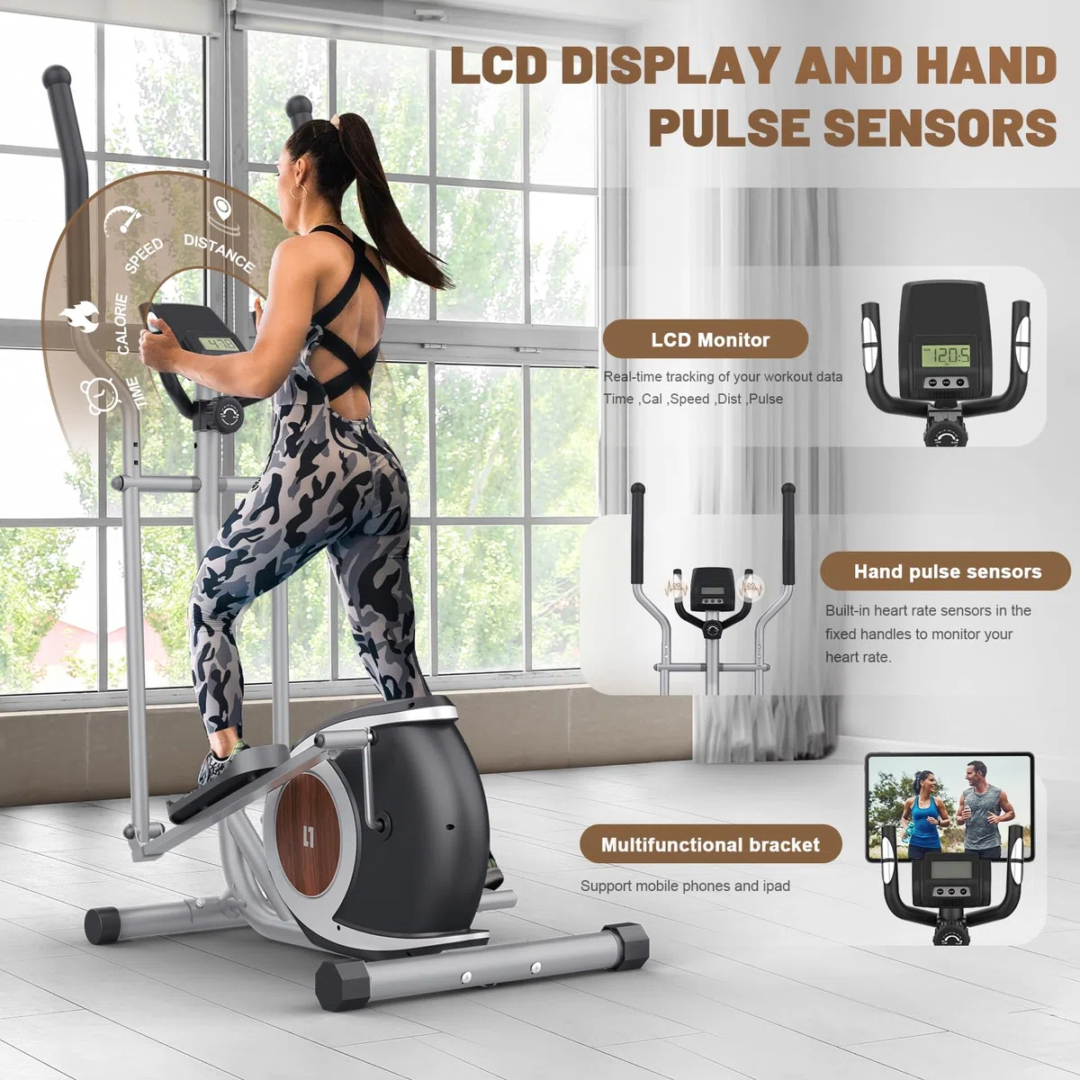 Ellittiche Da Casa, Macchina Ellittica Magnetica Con 16 Livelli Di Resistenza, Monitor LCD, Pedale Antiscivolo, Portabottiglie, Fino a 265 LBS Fitness Esercizio Ellittico Stepper 3 in 1