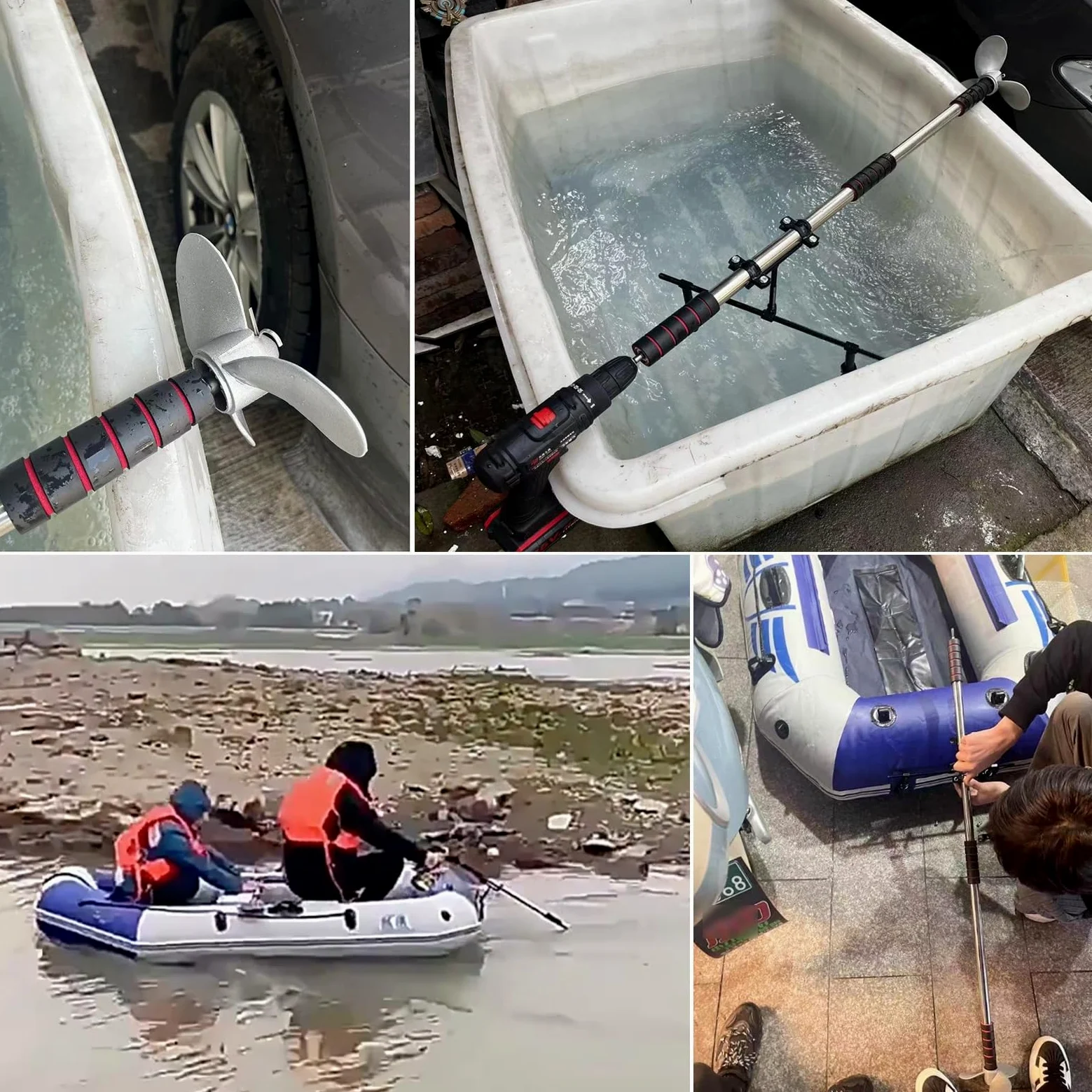 Motore Fuoribordo Motore Elettrico per Canoa/Kayak, Elica Subacquea Orientabile Alimentata da Trapano, Remo di Emergenza per Barca con Supporto, Motore di Bordo(Length 1m/3.3ft)