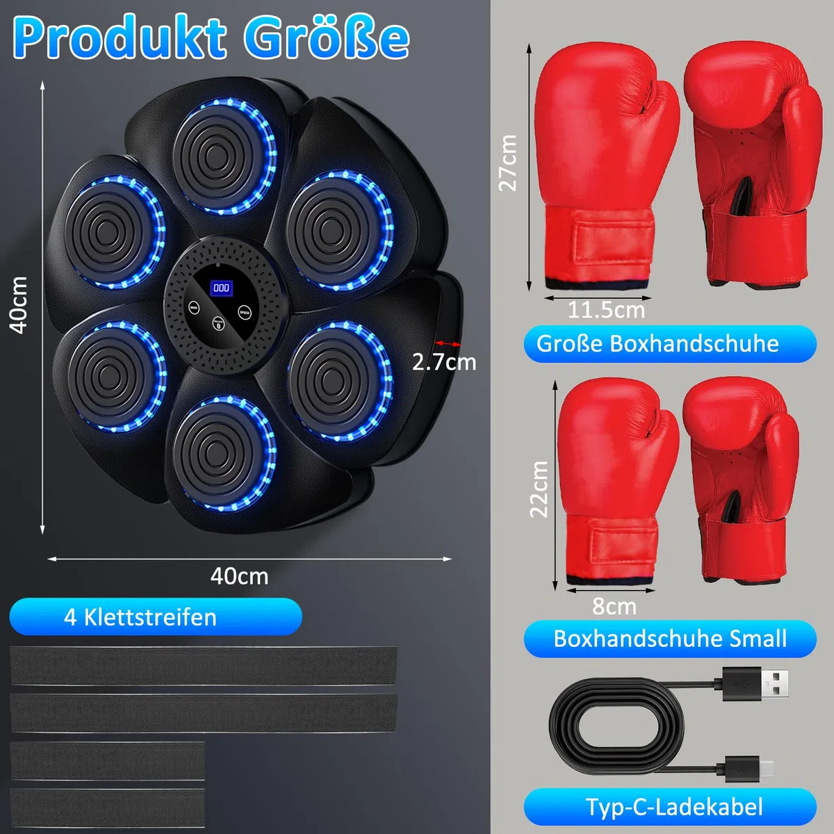 Macchina da boxe musicale Smart Boxing Machine Disco da boxe montato a parete con guanti da boxe per adulti e bambini, supporto Bluetooth, 9 funzioni, 18 velocità regolabili e modalità di conteggio