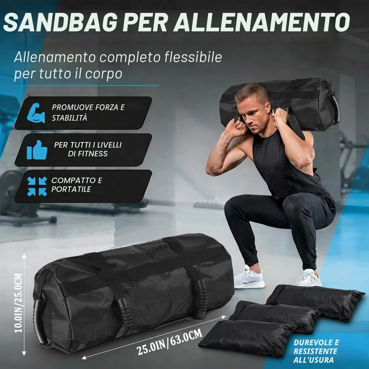 Taeku Sacco Pesi per Fitness, Regolabile Power Bag con 6 Maniglie, per Allenamento di Forza, per Allenamento Funzionale