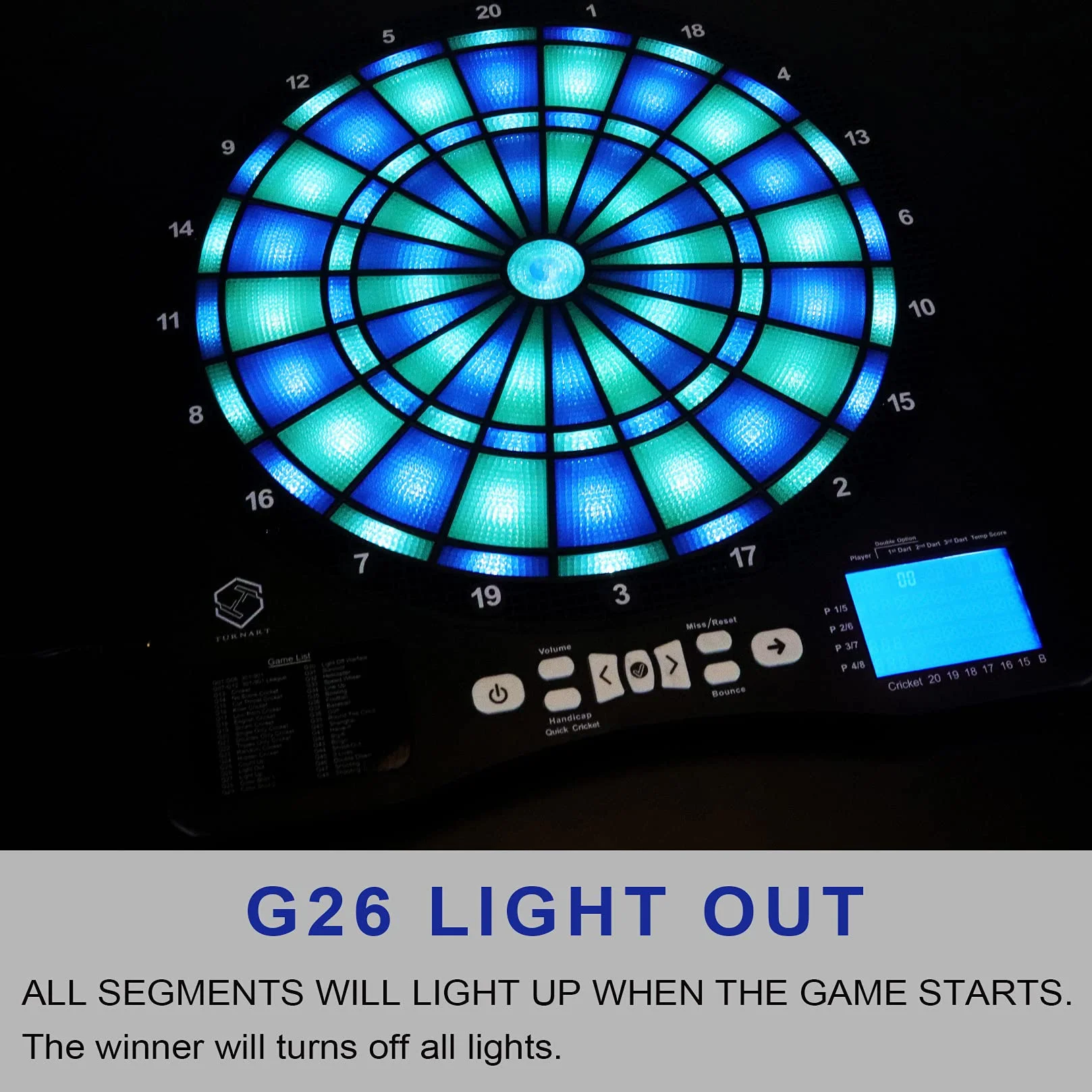 Turnart Bersaglio elettronico per freccette 2023, bersaglio elettronico e bersaglio con numeri illuminati a LED, bersaglio elettronico professionale, 6 freccette Soft