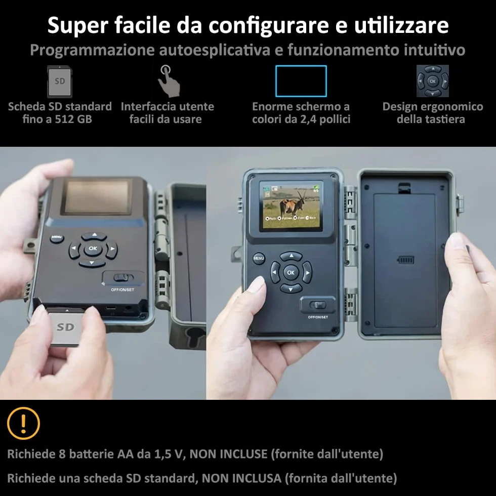 GardePro A3S Fototrappola Infrarossi Invisibili con scheda SD da 64GB 64MP 1296P H.264 Vidéo, 0,1s Tempo di Attivazione Fotocamera da Caccia Visione Notturna Fino a 30m, No-Glow IR LEDs, IP66