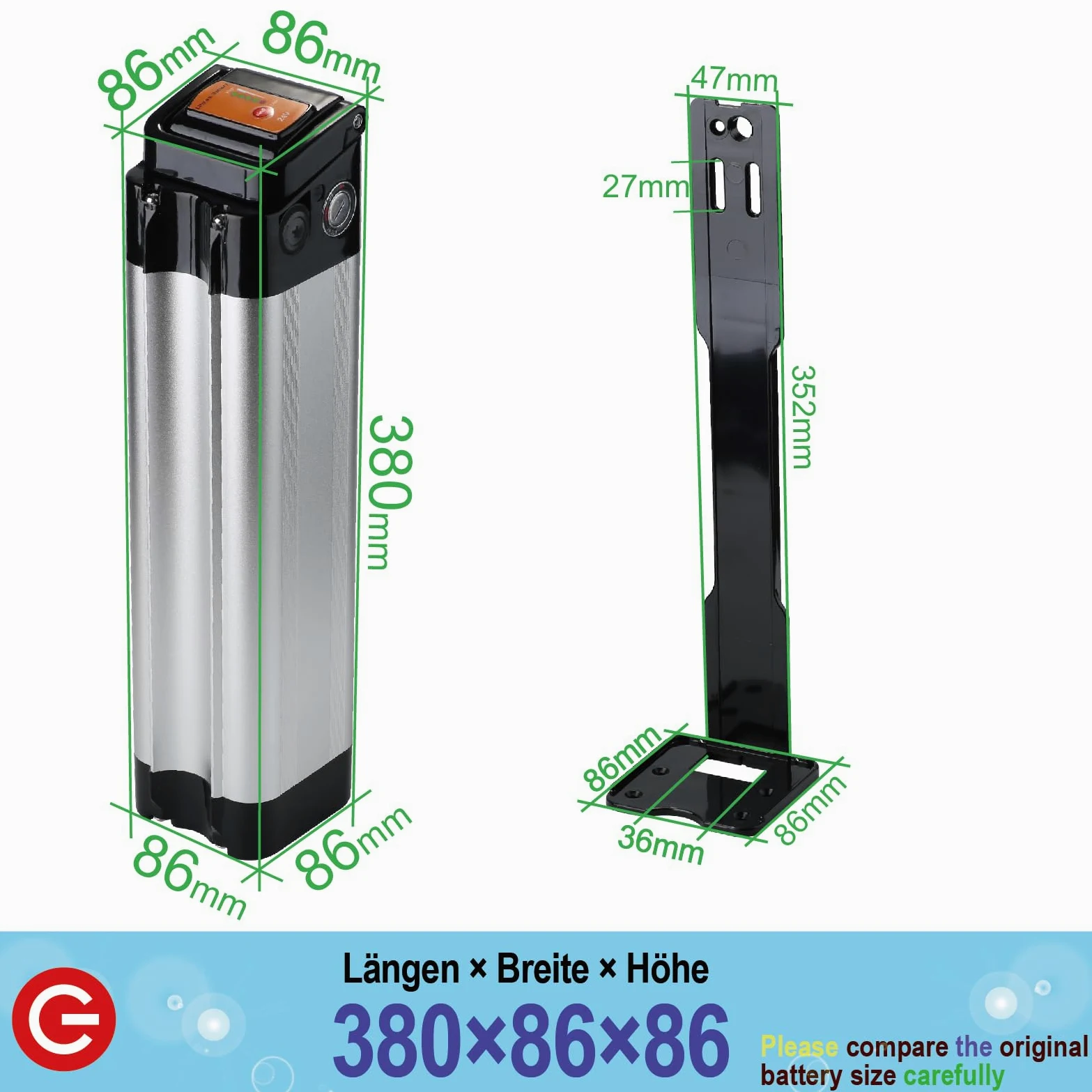 Batteria Ebike 24V 16Ah di ricambio per Phylion Zhenlong/ZL07010-F Trio MiFa Rex, XH259-10J batteria per bicicletta elettrica (24V 16Ah)