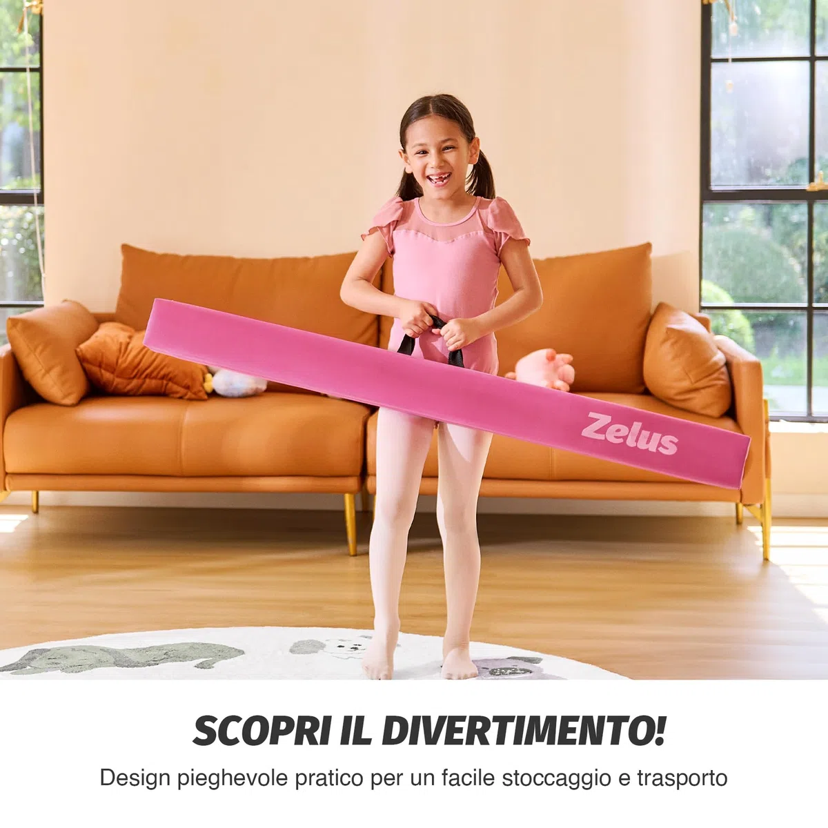 ZELUS Trave Ginnastica Artistica 244cm/270cm Pieghevole Trave da Equilibrio Trave da Pavimento Base Solida di Legno e Antiscivolo con Maniglie per Bambini, Principianti e Ginnaste per Casa