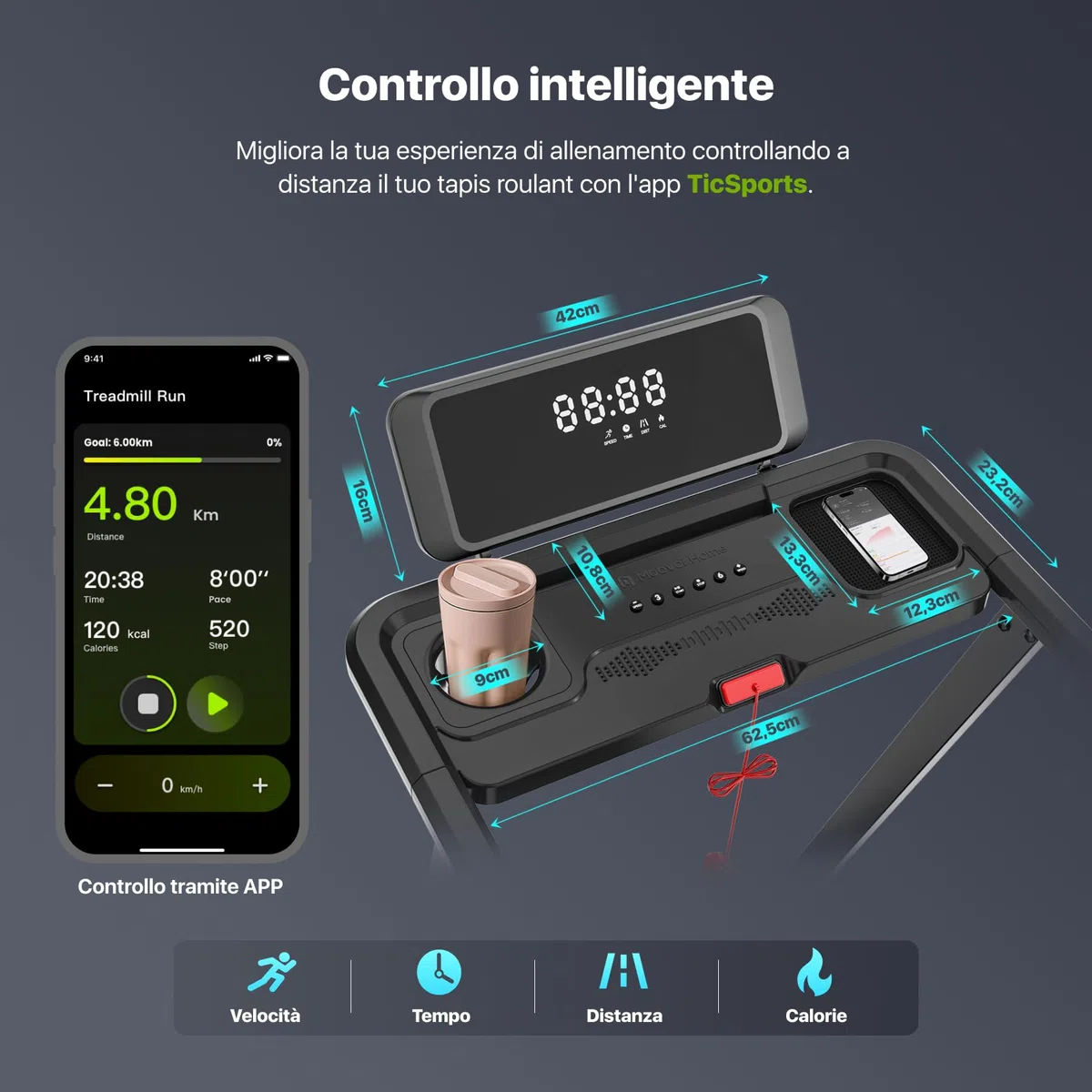 Mobvoi Home Tapis Roulant Ultra AI Intelligente 3 in 1 con Inclinazione del 6%, 12km/h 2,5HP Supporto per Tapis Roulant per Tazza Telefono Laptop Ampia Area di Corsa TicSports Zwift Kinomap 120kg